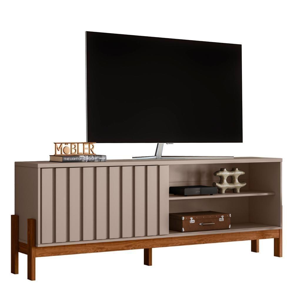 Rack Bancada New Aurora 188cm Grigio Fosco-cinamomo Mel Para Tv Até 75 - Mobler Grigio Fosco-cinamomo Mel - 1