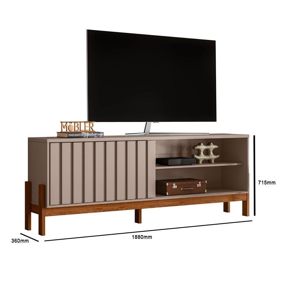 Rack Bancada New Aurora 188cm Grigio Fosco-cinamomo Mel Para Tv Até 75 - Mobler Grigio Fosco-cinamomo Mel - 7