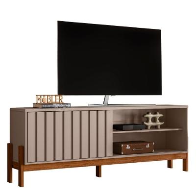 Rack Bancada New Aurora 188cm Grigio Fosco-cinamomo Mel Para Tv Até 75 - Mobler Grigio Fosco-cinamomo Mel