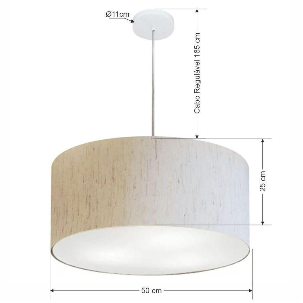Lustre Pendente Cilíndrico Vivare Md-4320 Cúpula Em Tecido 50x25cm - Bivolt Linho Bege 127/220v - 3