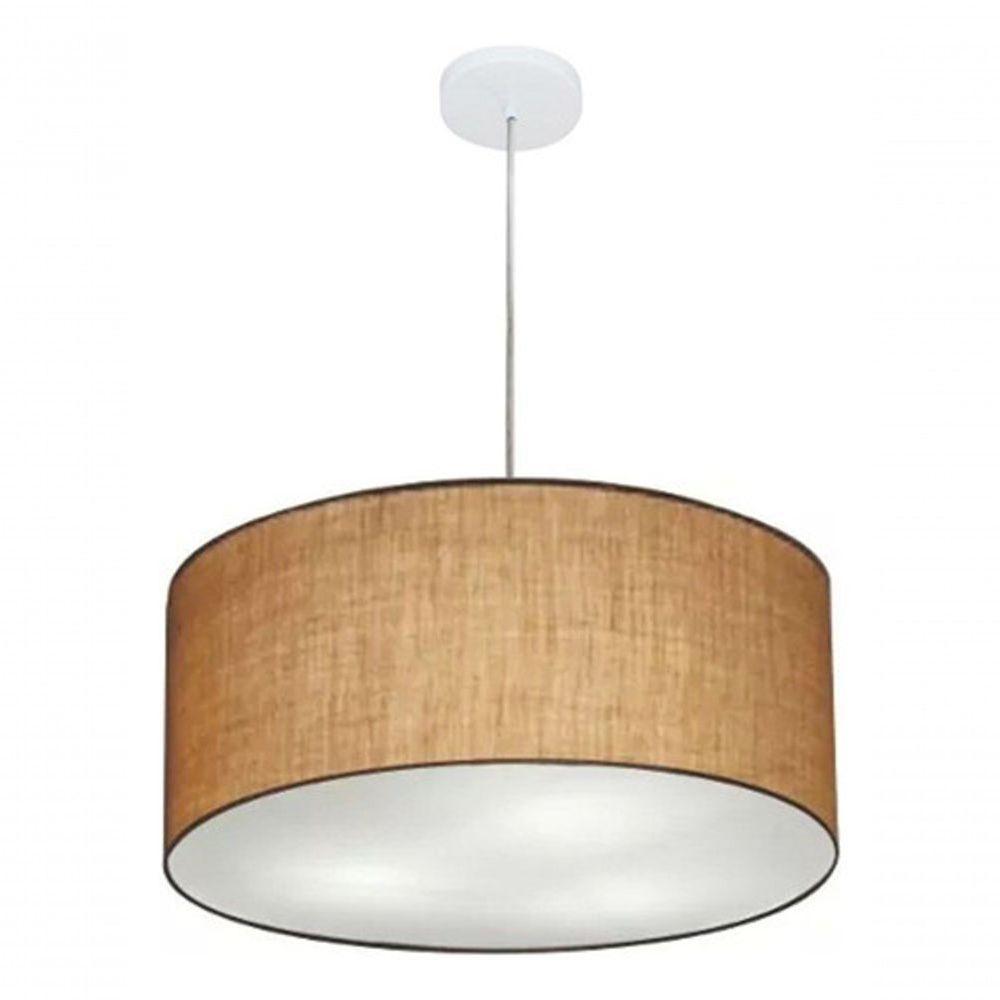 Lustre Pendente Cilíndrico Vivare Md-4320 Cúpula Em Tecido 50x25cm - Bivolt Linho Bege 127/220v - 4