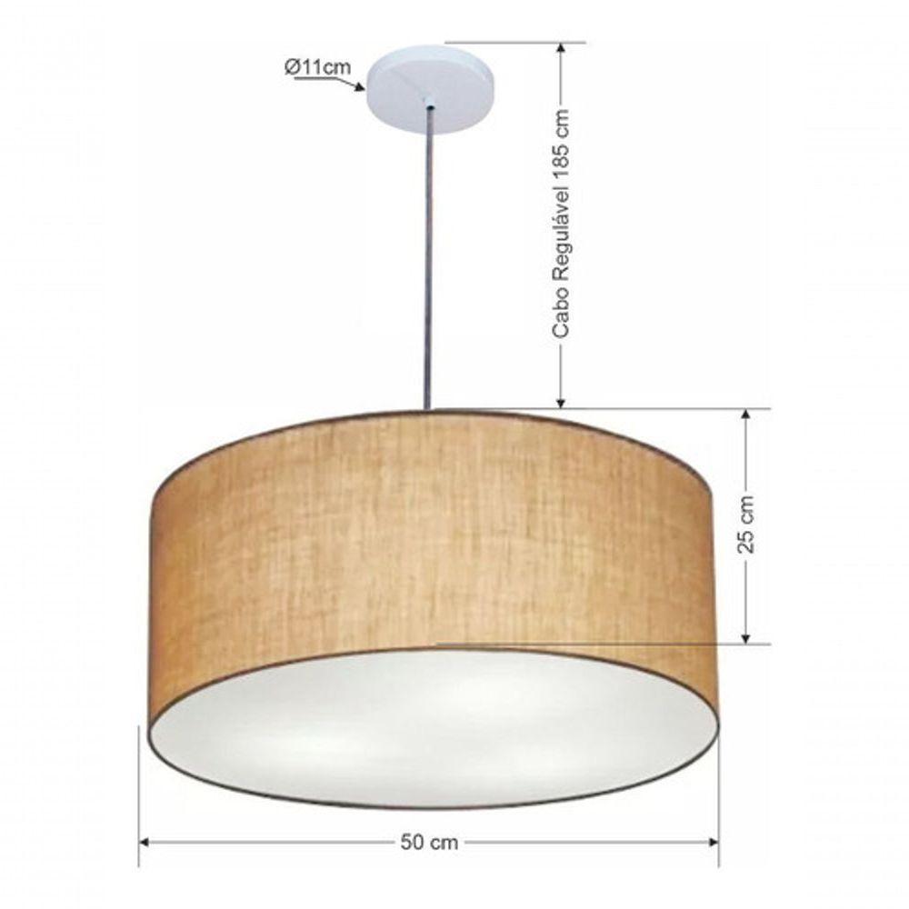 Lustre Pendente Cilíndrico Vivare Md-4320 Cúpula Em Tecido 50x25cm - Bivolt Linho Bege 127/220v - 6