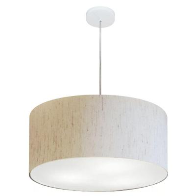 Lustre Pendente Cilíndrico Vivare Md-4320 Cúpula Em Tecido 50x25cm - Bivolt Linho Bege 127/220v