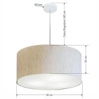 Lustre Pendente Cilíndrico Vivare Md-4320 Cúpula Em Tecido 50x25cm - Bivolt Linho Bege 127/220v - 3