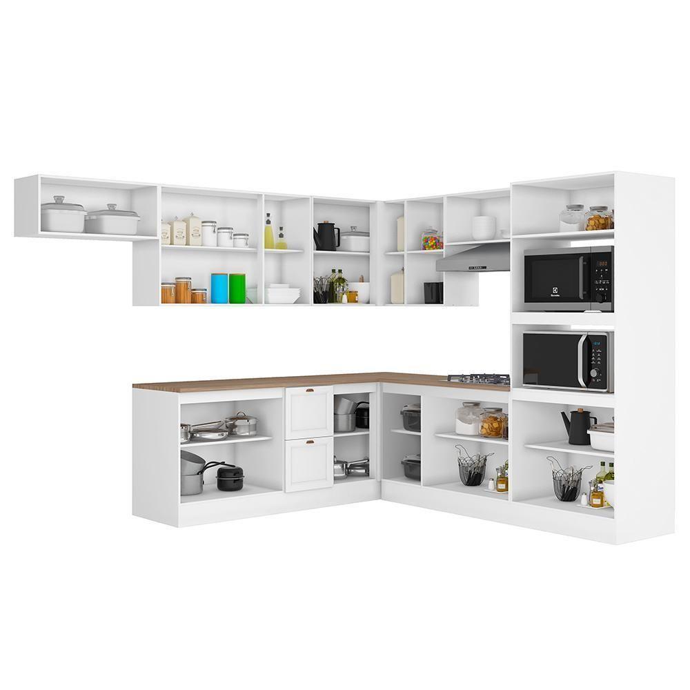 Cozinha Modulada Unna 10 Peças Torre Quente 2 Fornos E Balcão 120cm Branco Com Tampo Mdp - Poliman Móveis Branco - 3