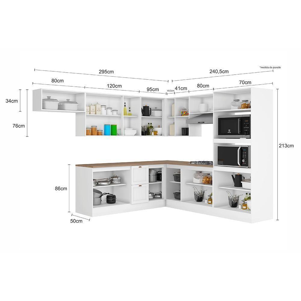 Cozinha Modulada Unna 10 Peças Torre Quente 2 Fornos E Balcão 120cm Branco Com Tampo Mdp - Poliman Móveis Branco - 6