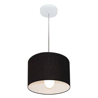 Lustre Pendente Cilíndrico Vivare Md-4201 Cúpula Em Tecido 25x25cm - Bivolt Preto 127/220v