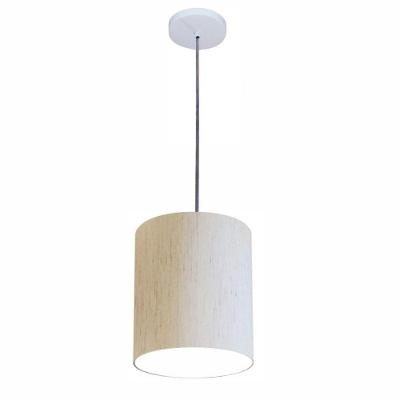 Kit/3 Lustre Pendente Cilíndrico Md-4012 Cúpula Em Tecido 18x25cm Linho Bege - Bivolt