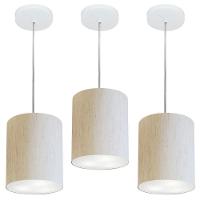 Kit/3 Lustre Pendente Cilíndrico Md-4012 Cúpula Em Tecido 18x25cm Linho Bege - Bivolt - 3