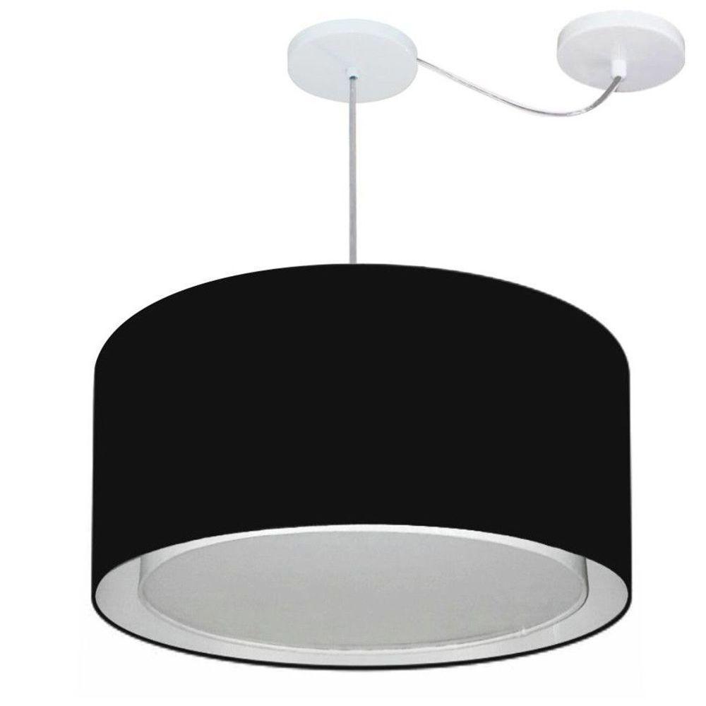 Lustre Pendente Cilíndrico Com Desvio De Centro Vivare Md-4315 Cúpula Em Tecido 50x30cm - Bivolt Preto 127/220v - 1