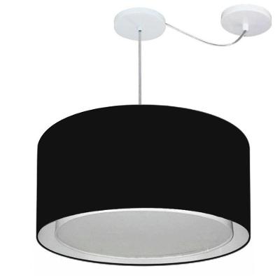 Lustre Pendente Cilíndrico Com Desvio De Centro Vivare Md-4315 Cúpula Em Tecido 50x30cm - Bivolt Preto 127/220v