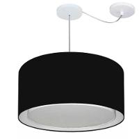 Lustre Pendente Cilíndrico Com Desvio De Centro Vivare Md-4315 Cúpula Em Tecido 50x30cm - Bivolt Preto 127/220v - 1