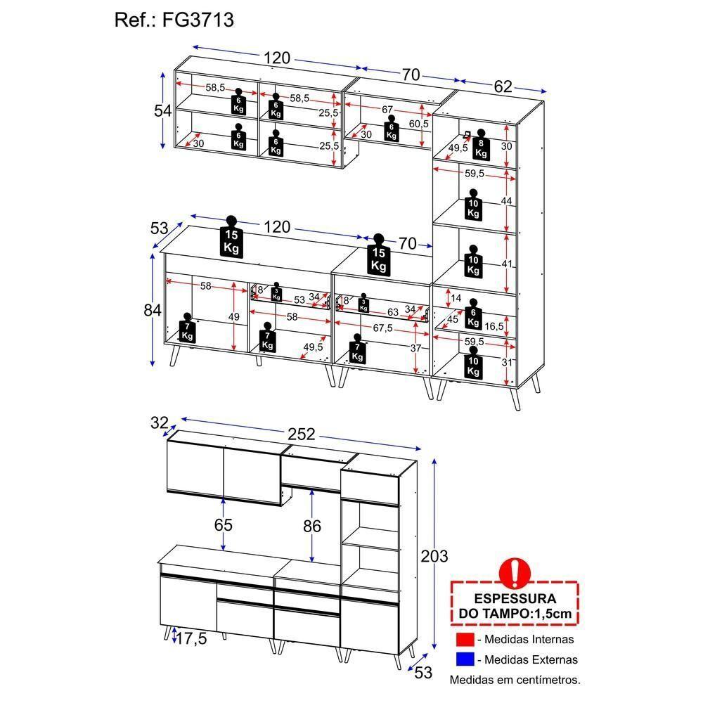 Cozinha Completa Veneza Gw Fg3713 Com Armário E Balcão Branca - 2