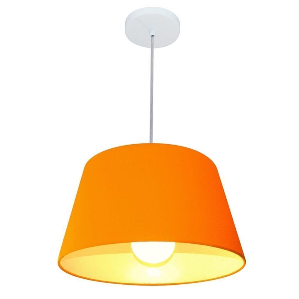 Lustre Pendente Cone Md-4039 Cúpula Em Tecido 21/40x30cm Laranja - Bivolt - 1