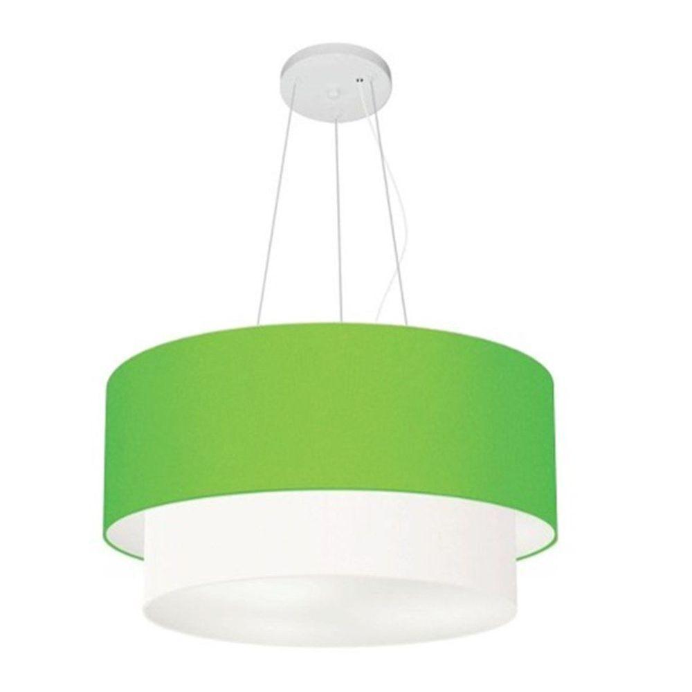Lustre Pendente Duplo Cilíndrico Vivare Md-4061 Cúpula Tecido 50x40cm - Bivolt Verde-limão-branco 127/220v - 1