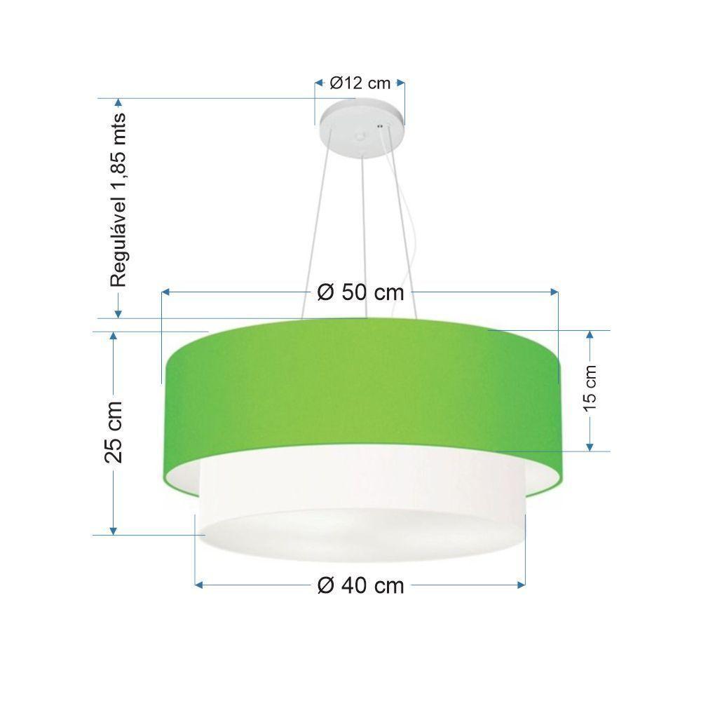 Lustre Pendente Duplo Cilíndrico Vivare Md-4061 Cúpula Tecido 50x40cm - Bivolt Verde-limão-branco 127/220v - 2