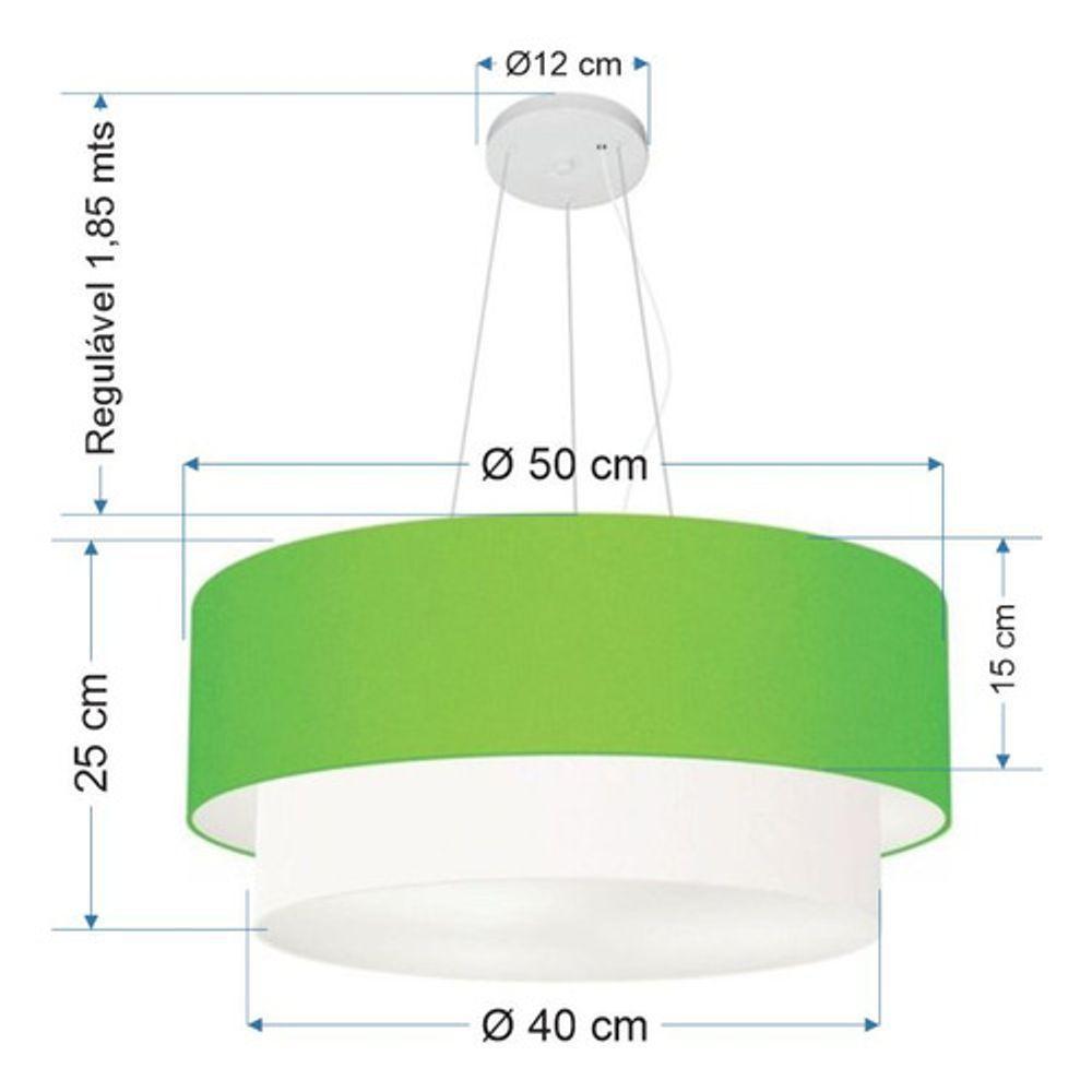Lustre Pendente Duplo Cilíndrico Vivare Md-4061 Cúpula Tecido 50x40cm - Bivolt Verde-limão-branco 127/220v - 5