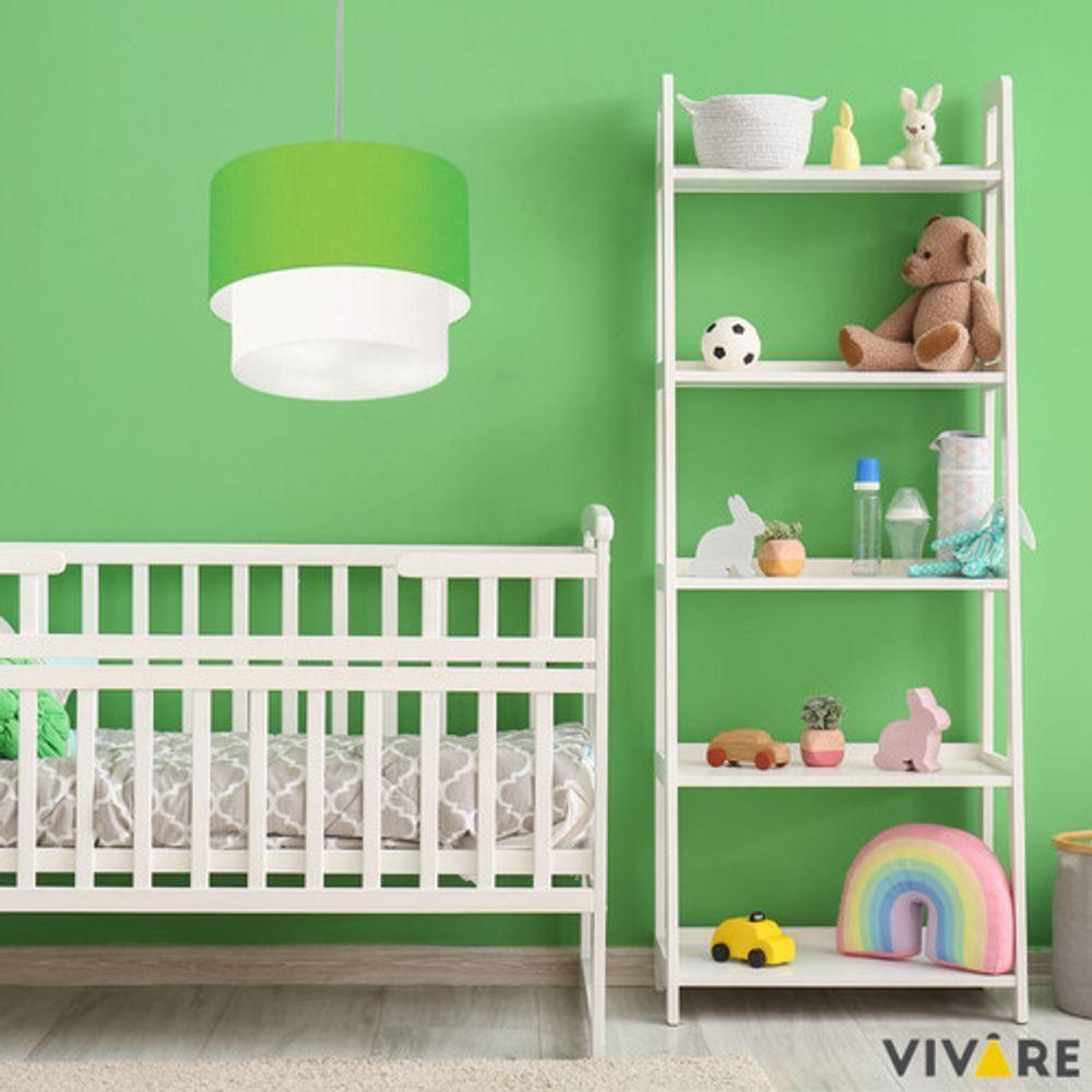 Lustre Pendente Duplo Cilíndrico Vivare Md-4061 Cúpula Tecido 50x40cm - Bivolt Verde-limão-branco 127/220v - 6