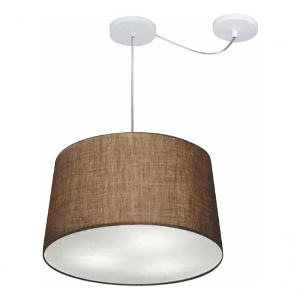 Lustre Pendente Cone Com Desvio De Centro Vivare Md-4277 Cúpula Em Tecido 40x45cm - Bivolt Café 127/220v - 3