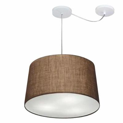 Lustre Pendente Cone Com Desvio De Centro Vivare Md-4277 Cúpula Em Tecido 40x45cm - Bivolt Café 127/220v