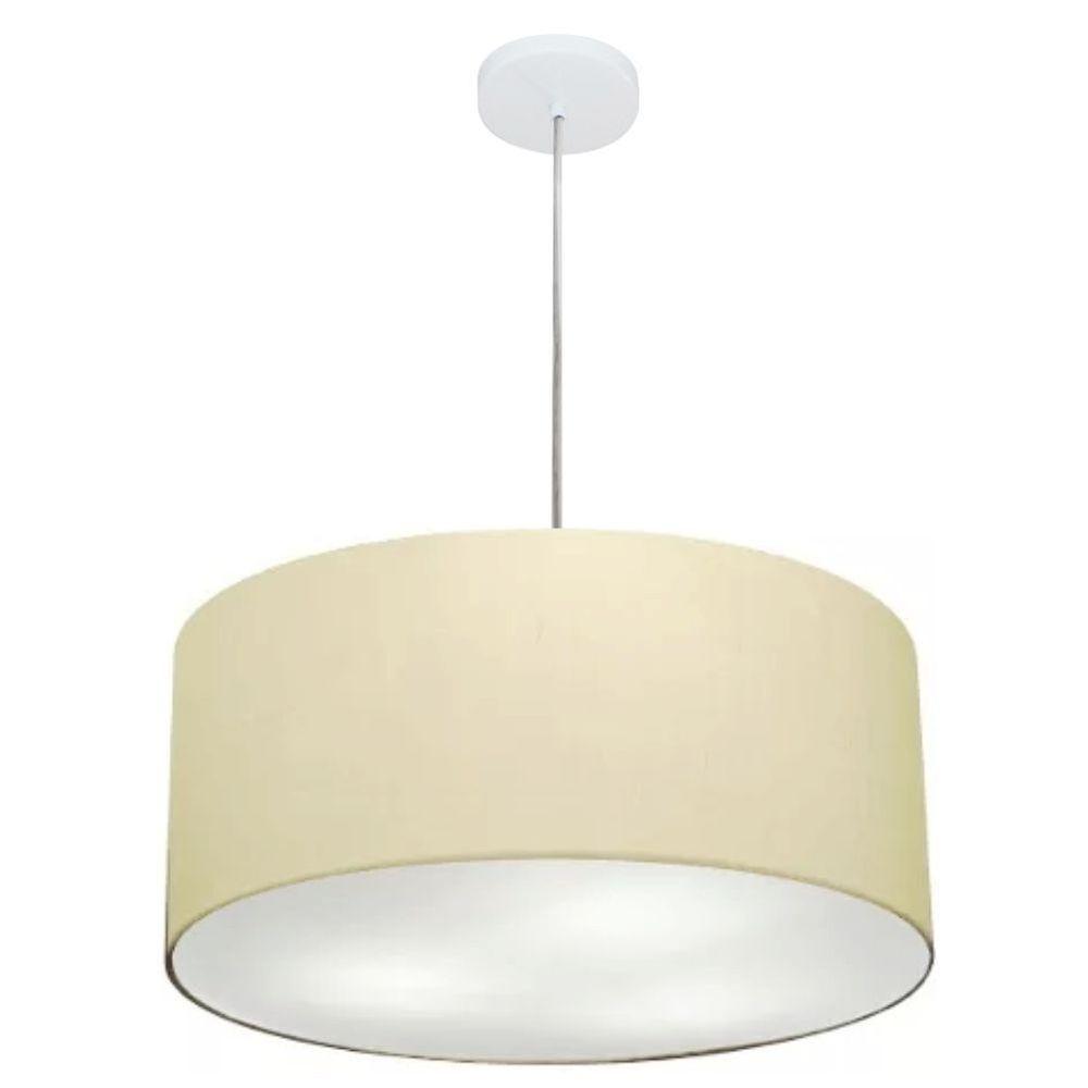 Lustre Pendente Cilíndrico Vivare Md-4320 Cúpula Em Tecido 50x25cm - Bivolt Algodão-crú 127/220v - 5