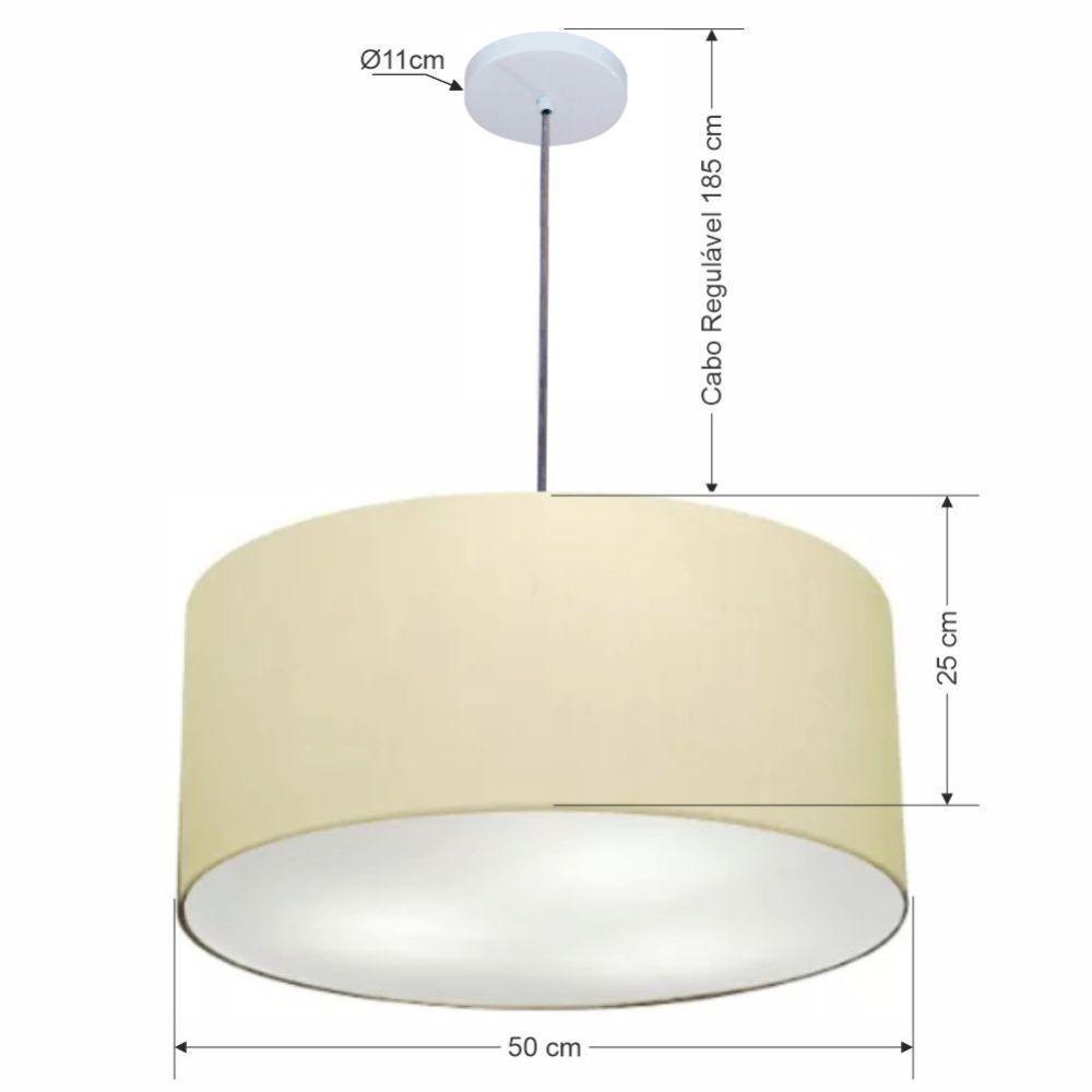 Lustre Pendente Cilíndrico Vivare Md-4320 Cúpula Em Tecido 50x25cm - Bivolt Algodão-crú 127/220v - 6