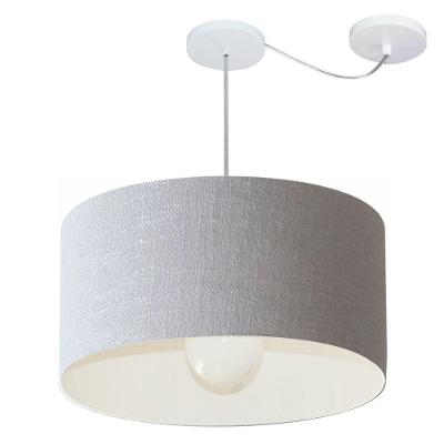 Lustre Pendente Cilíndrico Com Desvio De Centro Vivare Md-4233 Cúpula Em Tecido 55x30cm - Bivolt Rustico-cinza 127/220v