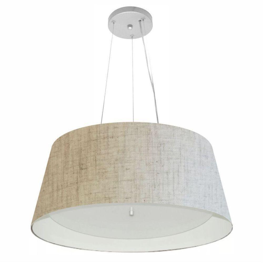 Lustre Pendente Cone Md-4015 Cúpula Em Tecido 25/60x50cm Rustico Bege / Branco - Bivolt - 1
