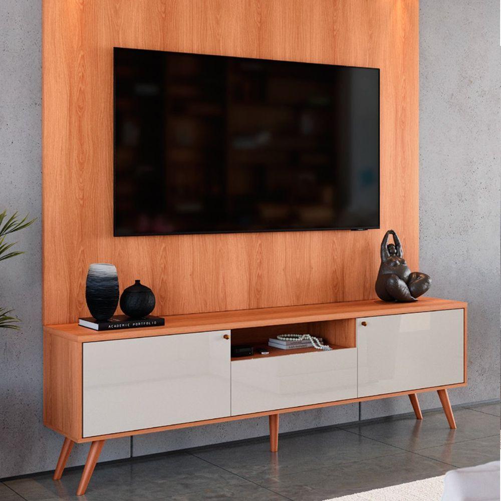 Rack Bancada Para Tv De Até 70 1 Porta 2 Gavetas Rivire 1.8 Jequitiba/off White - 6