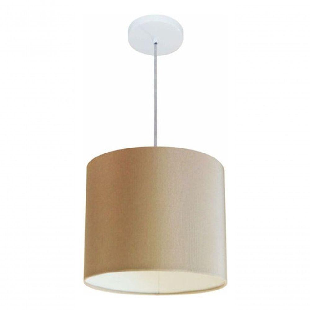 Lustre Pendente Cilíndrico Vivare Md-4143 Cúpula Em Tecido 35x25cm - Bivolt Palha 127/220v - 2