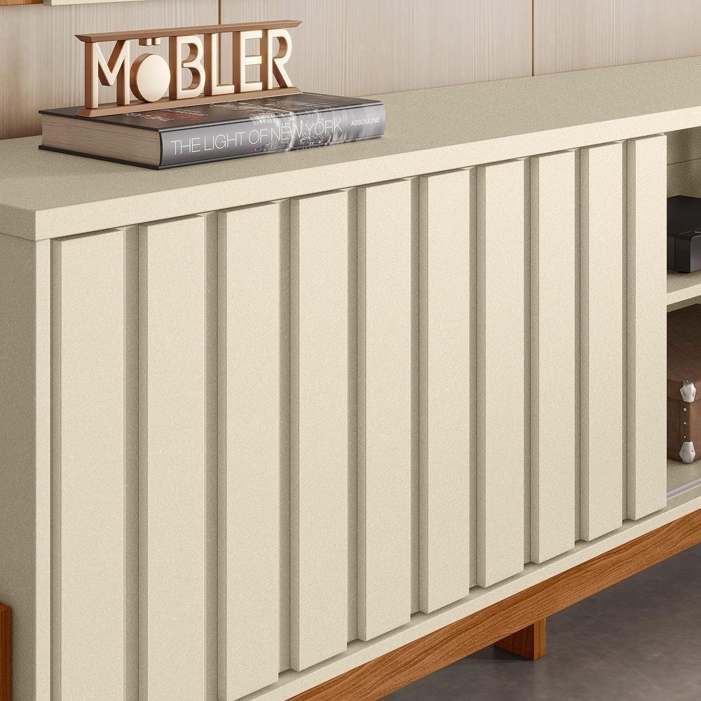 Rack Bancada New Aurora 188cm Pérola Metalizado-cinamomo Mel Para Tv Até 75 - Mobler Pérola Metalizado-cinamomo Mel - 3