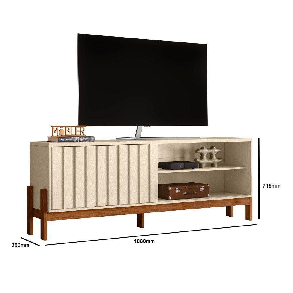 Rack Bancada New Aurora 188cm Pérola Metalizado-cinamomo Mel Para Tv Até 75 - Mobler Pérola Metalizado-cinamomo Mel - 6