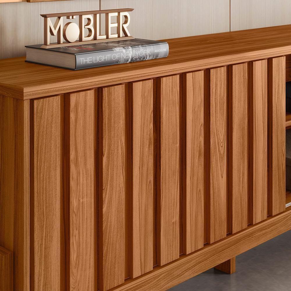 Rack Bancada New Aurora 188cm Cinamomo Mel Para Tv Até 75 - Mobler Cinamomo Mel - 4