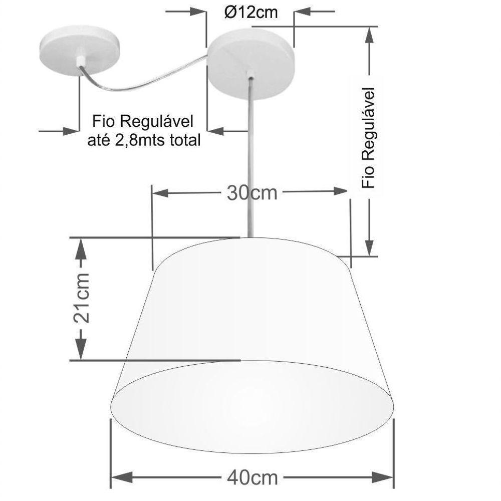 Lustre Pendente Cone Com Desvio De Centro Vivare Md-4279 Cúpula Em Tecido 30x40cm - Bivolt Branco 127/220v - 2