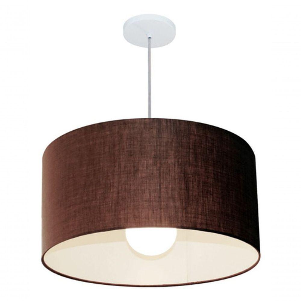 Lustre Pendente Cilíndrico Vivare Md-4207 Cúpula Em Tecido 55x25cm - Bivolt Café 127/220v - 3