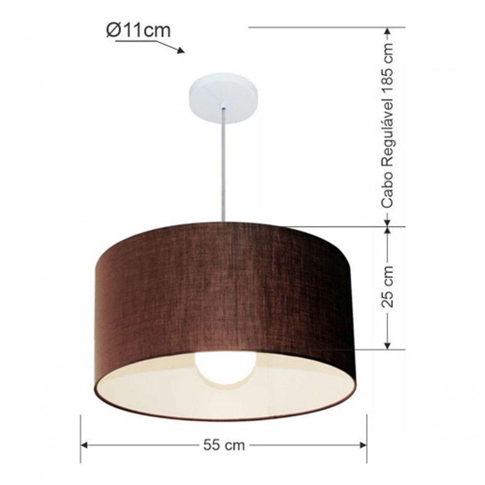 Lustre Pendente Cilíndrico Vivare Md-4207 Cúpula Em Tecido 55x25cm - Bivolt Café 127/220v - 4