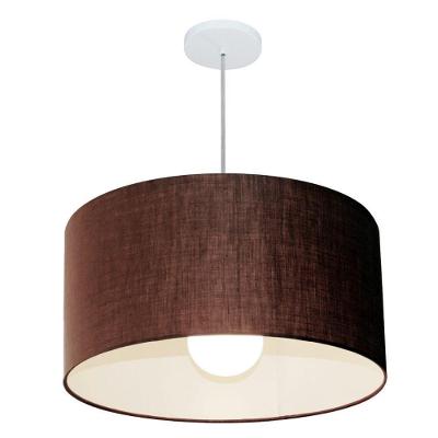 Lustre Pendente Cilíndrico Vivare Md-4207 Cúpula Em Tecido 55x25cm - Bivolt Café 127/220v