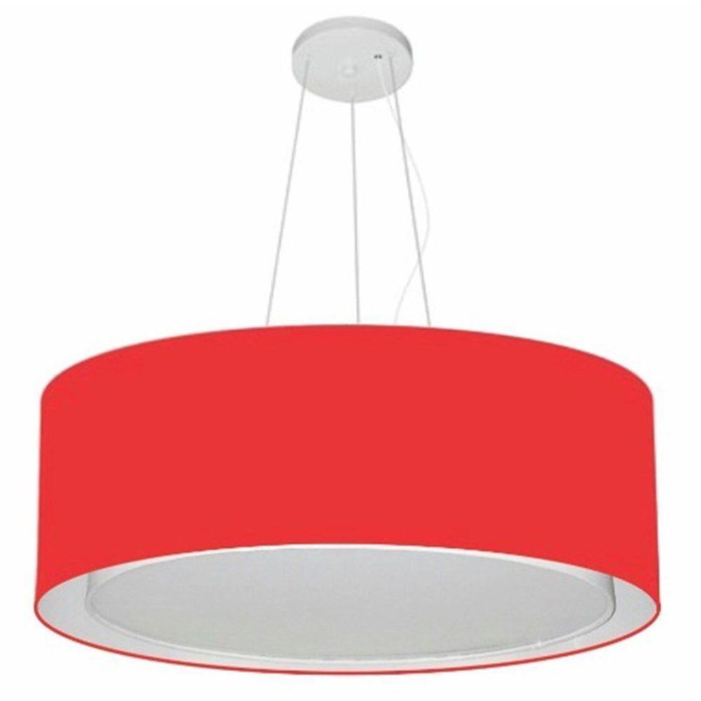 Lustre Pendente Cilíndrico Duplo Vivare Md-4126 Cúpula Em Tecido 80x30cm - Bivolt Vermelho 127/220v - 1
