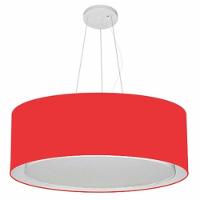 Lustre Pendente Cilíndrico Duplo Vivare Md-4126 Cúpula Em Tecido 80x30cm - Bivolt Vermelho 127/220v - 1