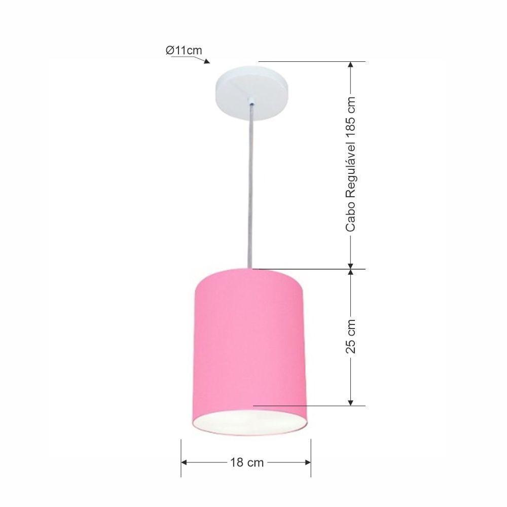 Lustre Pendente Cilíndrico Md-4012 Cúpula Em Tecido 18x25cm Rosa Bebê - Bivolt - 3