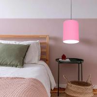 Lustre Pendente Cilíndrico Md-4012 Cúpula Em Tecido 18x25cm Rosa Bebê - Bivolt - 2