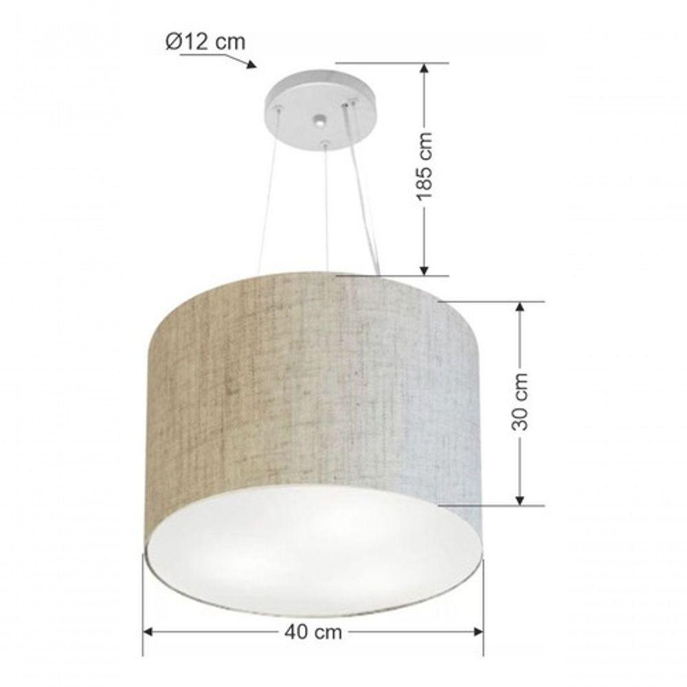 Lustre Pendente Cilíndrico Vivare Md-4183 Cúpula Em Tecido 40x30cm - Bivolt Rustico-bege 127/220v - 4
