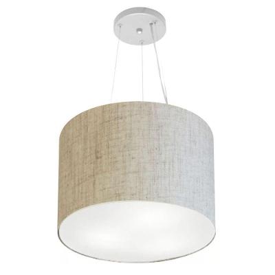 Lustre Pendente Cilíndrico Vivare Md-4183 Cúpula Em Tecido 40x30cm - Bivolt Rustico-bege 127/220v