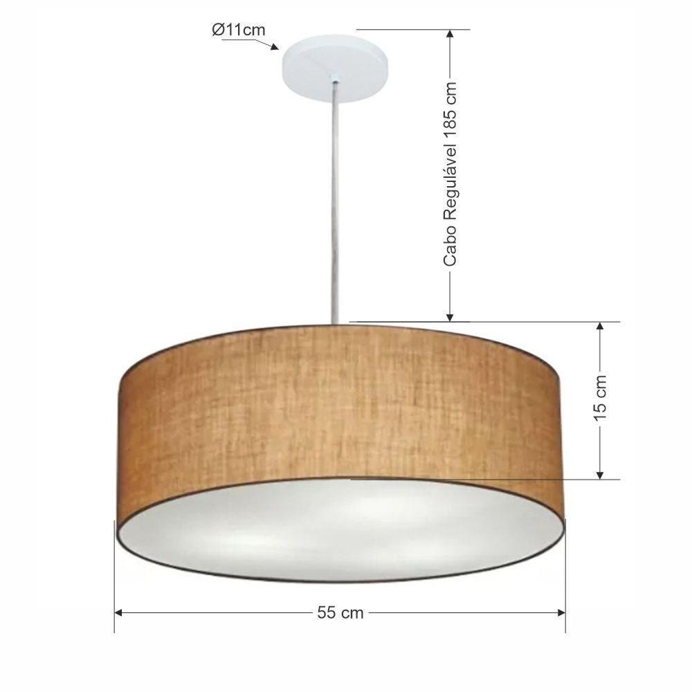Lustre Pendente Cilíndrico Vivare Md-4218 Cúpula Em Tecido 55x15cm - Bivolt Palha 127/220v - 2