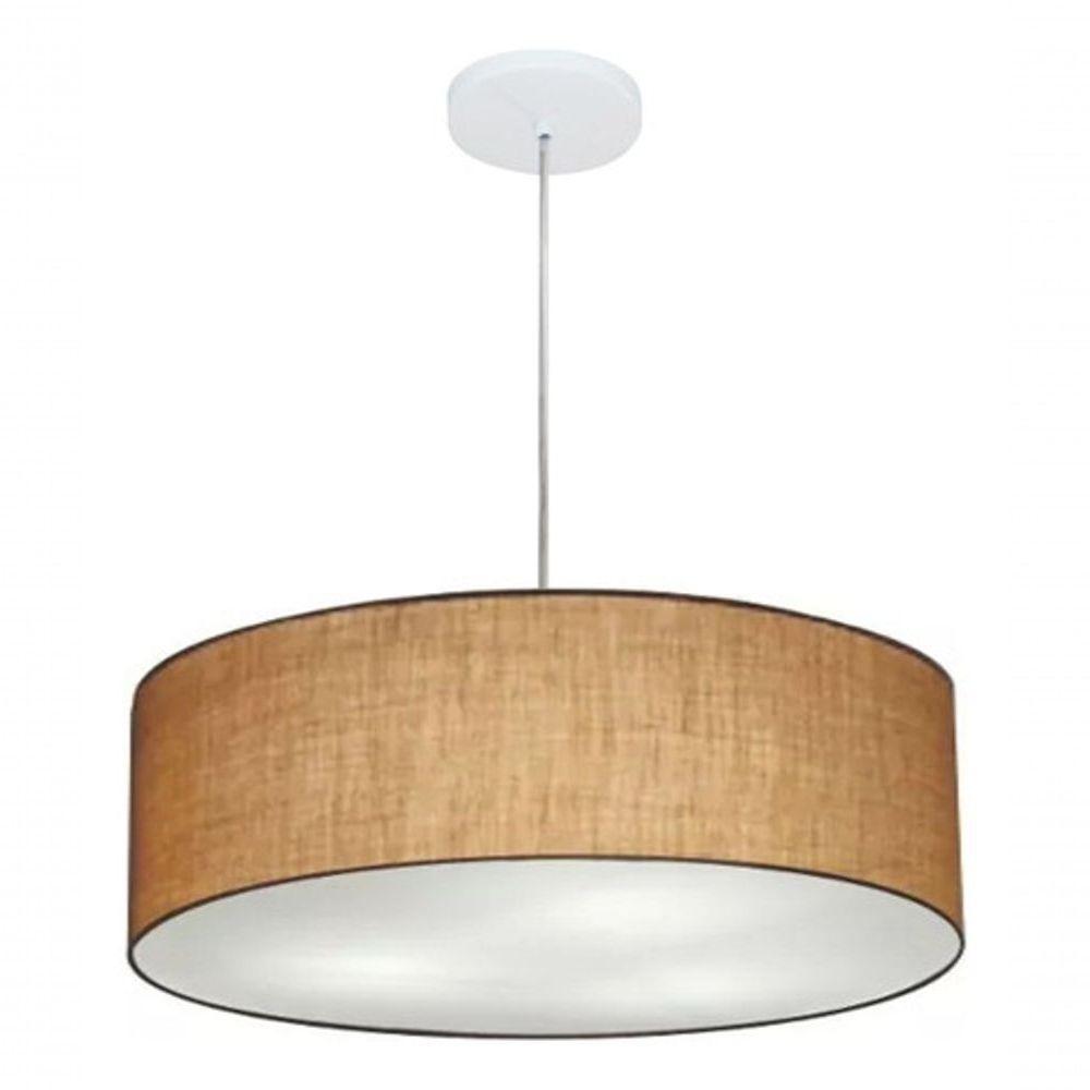 Lustre Pendente Cilíndrico Vivare Md-4218 Cúpula Em Tecido 55x15cm - Bivolt Palha 127/220v - 4