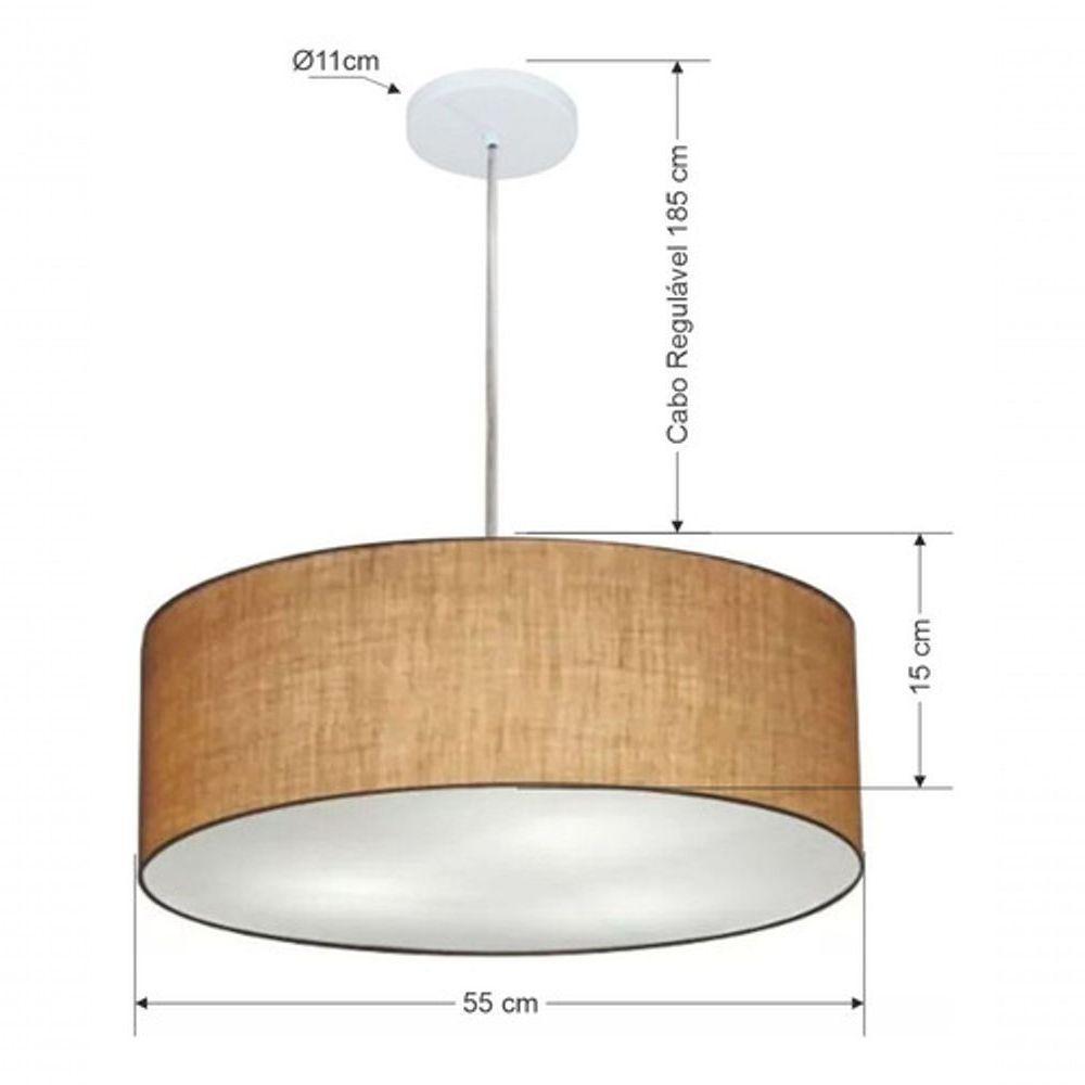 Lustre Pendente Cilíndrico Vivare Md-4218 Cúpula Em Tecido 55x15cm - Bivolt Palha 127/220v - 5