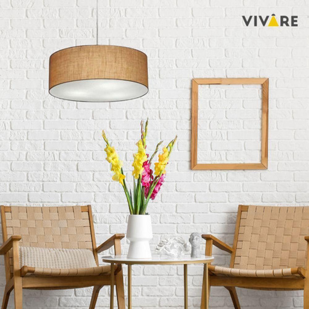 Lustre Pendente Cilíndrico Vivare Md-4218 Cúpula Em Tecido 55x15cm - Bivolt Palha 127/220v - 6