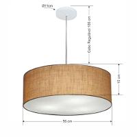 Lustre Pendente Cilíndrico Vivare Md-4218 Cúpula Em Tecido 55x15cm - Bivolt Palha 127/220v - 2