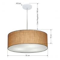 Lustre Pendente Cilíndrico Vivare Md-4218 Cúpula Em Tecido 55x15cm - Bivolt Palha 127/220v - 5