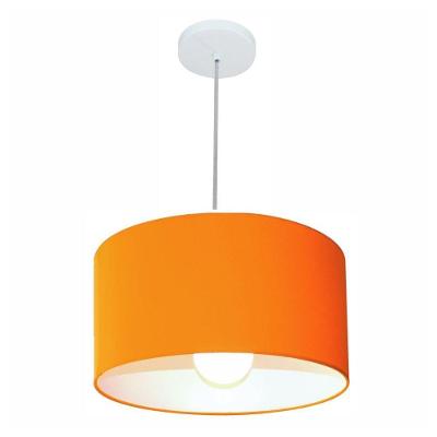 Lustre Pendente Cilíndrico Vivare Md-4146 Cúpula Em Tecido 40x30cm - Bivolt Laranja 127/220v